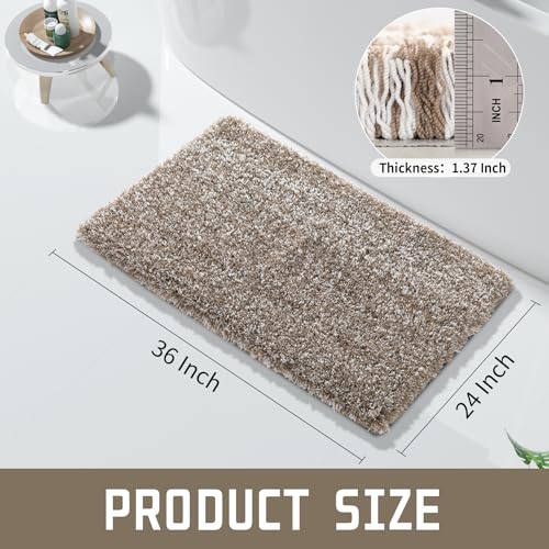 Yimobra Bathroom Rugs Non Slip Washable 36X24, Ultra Soft and Water Absorbent Bath Mats, Plush Fluffy Shower Mat Outside, Luxury Microfiber Thick Matts for Bathroom Floor/Tub, Light Brown and White - color: Light Brown and White, size: 36" X 24"