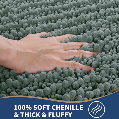 Yimobra Bathroom Rug Set 3 Piece - Super Absorbent Quick Dry Chenille Bath Mats & Toilet Rug, Non Slip Machine Washable, Extra Thick Shaggy Floor Mat for Shower Tub Sink, Grey Green - color: Grey Green, size: 24"x20" + 30"x20"+ 44"x24"