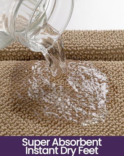 DEXI Memory Foam Bath Mat 36x24, Soft Absorbent Chenille Bathroom Rug, Non Slip Quick Dry Bath Mats for Bathroom, Thick Plush Floor Carpet for Tub Shower, Sink, Beige - color: Beige, size: 36" X 24" (Rectangular)