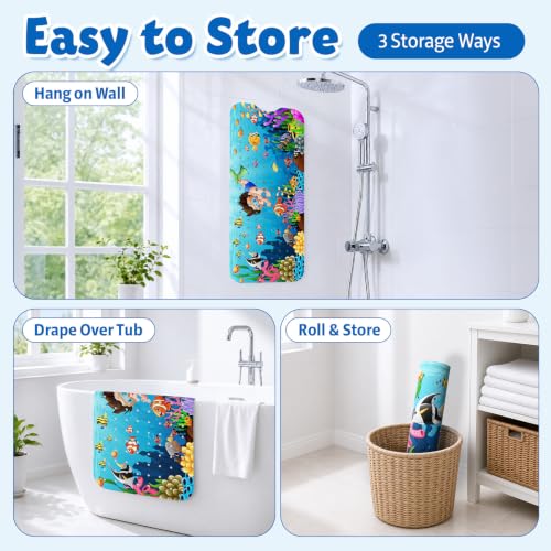 XIYUNTE Baby Bath Mat for Tub Non Slip Kids Bath Mat - 40''x16'' Extra Long Cartoon Bathtub Mat Non Slip Kids Shower Mat Eco-Friendly Toddler Bath Mats with Suction Cups, Machine Washable - color: E-child