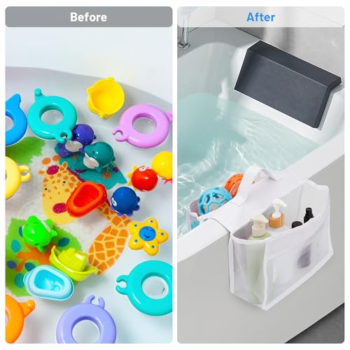 Saddle Shape Bath Organizer, 2 Compartments Wide Opening Bathtub Holder for Tub, Bath Storage Organizer for Tub, Easy Access, Mesh Shower Holder