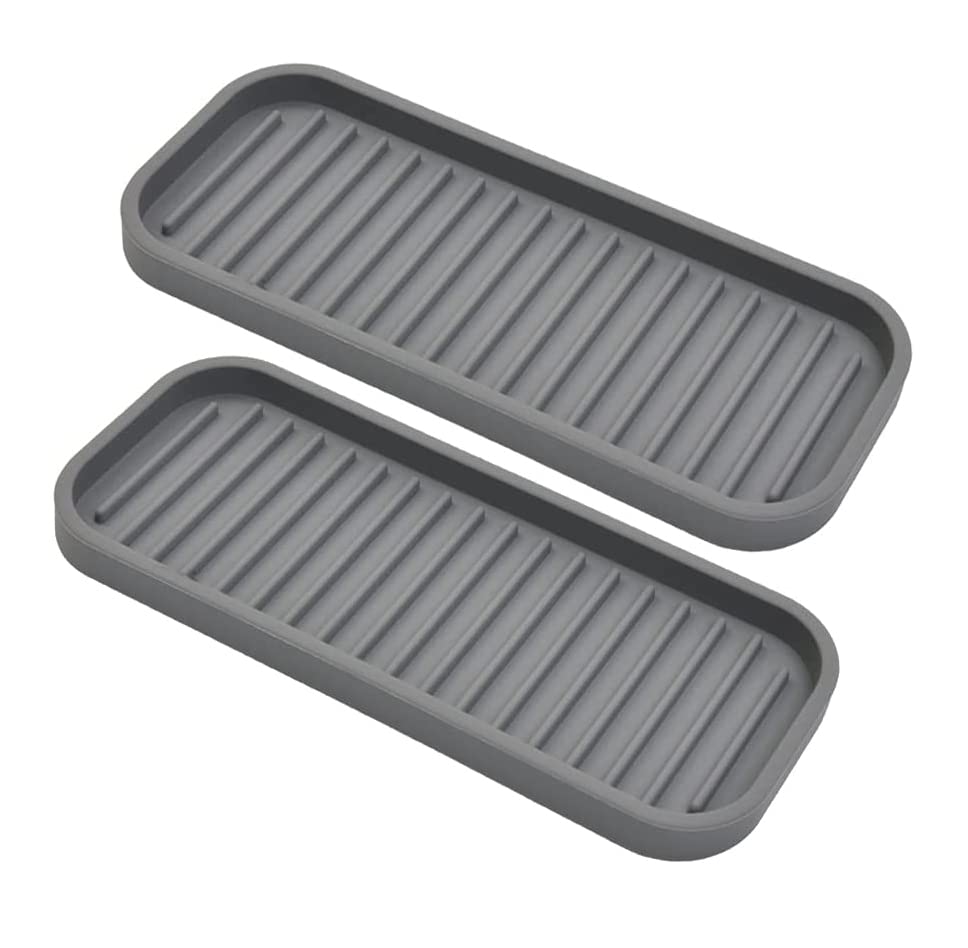 Silicone Sponge Holder for Kitchen Sink - Dish Soap Holder 2 Pack Gray | Waterproof sponge soap tray, dish sponge holder; kitchen counter/bath sink caddy Organizer, soap dispenser, scrubbers, makeup - color: Gray