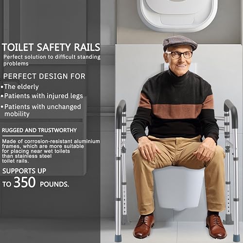 Lianjindun Toilet Safety Rails (350 lb), Adjustable Toilet Frame for Elderly, Seniors, Handicap & Disabled, Foldable Handicap Toilet Handles Fit Any Toilets (Gray) - color: Gray