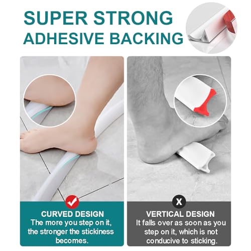 KRUI Collapsible Shower Threshold Water Dam, 67 In, Self Adhesive Shower Edge Water Barrier Stopper, Shower Water Blocker Retention System, Dry and Wet Separation for Bathroom Kitchen Countertop Sink - color: White, style: [67in] +Free installation tools
