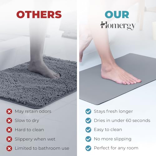 Homergy Bath Mat for Bathroom Non Slip, Quick Dry, 20x32 in, Grey | Ultra absorbent, machine washable, mildew resistant shower mat with rubber backing for tub, poolside and outdoor showers - color: Gray, size: 20" x 32"