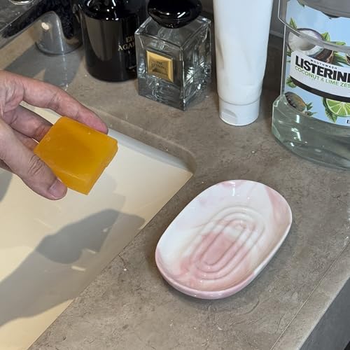 Ceramic Marble Pattern Soap Dish, Textured Raised Soap Saver Tray for Shower Bathroom Kitchen Sink Vanity, Easy to Clean Multi-Use Holder for Bar Soap Jewelry Rings Keys, Red (1 Pack) - color: Red
