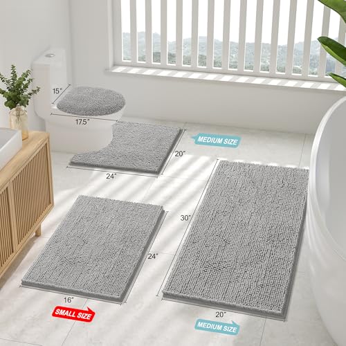 Smiry Luxury Chenille Toilet Rugs U-Shaped 20x20, Soft Absorbent Non-Slip Contour Bathroom Rugs for Toilet, Machine Washable Contoured Bath Mats, Light Grey - color: Light Grey, size: 20" X 20" Contour Rug
