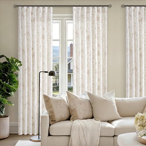 French Country Linen Floral Curtains 108 Inches Long Farmhouse Neutral Light Filtering Beige White Peony Lily Sketch Flower Pattern Printed Curtain Coffee Tan Botanical Drapes for Living Room - color: Coffee, size: 40"W x 108"L (Pack of 2)