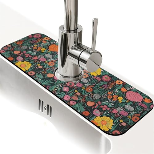 Faucet Fast Absorbent Pad - Colorful Wildflowers Plants Drying Pad, Suitable For Kitchen, Bathroom, Island And Other Scenes - color: Colorful Wildflowers Plants