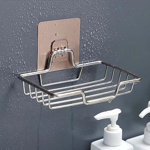 2-Pack Self-Adhesive Soap Dish Holder - Wall Mounted Stainless Steel Soap and Sponge Holder, No Drilling Soap Tray Organizer for Home Kitchen and Bathroom Shower (Silver) - color: Silver