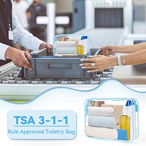 TISRATOK 12 PCS Clear Makeup Bag for Women with Zipper, TSA Approved Toiletry Pouch, Cosmetic Bag Bulk for Travel Organizer Essentials - Blue,Large - color: Blue, size: Large
