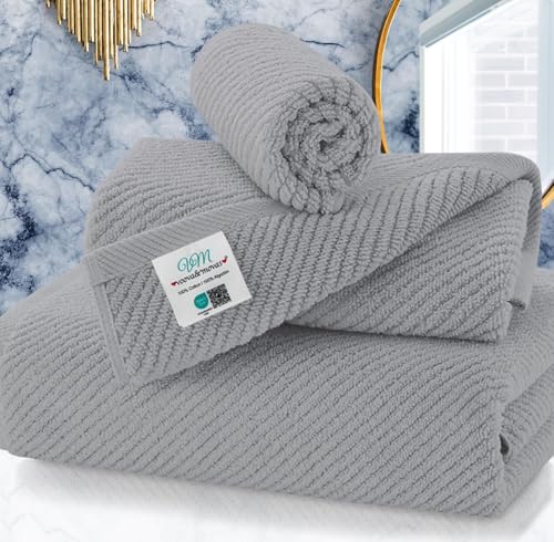 VOOVA & MOVAS Gray Towels for Bathroom - 100% Cotton | Quick Dry | Soft | Thick, 3 Piece Towel Set, 1 Large Bath 30" x 56", 1 Hand 18" x 28", 1 Wash Cloth 13" x 13", Bathroom Essentials, Grey - color: Gray, size: 3 PC Bathroom Towel Set