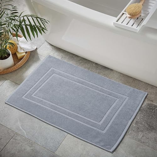 Feather & Stitch 2 Piece Towel Like Bath Mats (30x21 Inch) 100% Cotton Terry Bath Mats, Bathroom Shower Floor Mats [NOT A Bathroom Rug], Soft Absorbent Washable Mats - Grey - color: Grey