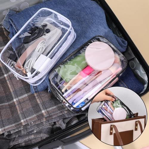 QfwdfcTrenz Pack Clear Makeup Bag, Waterproof Travel Toiletry Organizer with Zipper Cosmetic Pouch Makeup Brushes Bag for Women Men Transparent Make up Bags Black White Quart Size