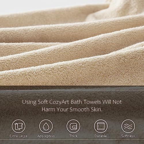 COZYART Beige Bath Towel Set, Turkish Cotton Hotel Large Towel Bulk for Bathroom, Thick Bathroom Set of 6 with 2 Bath Towels, 2 Hand Towels, 2 Washcloths, 650 GSM - color: Beige, size: 6 Piece Towel Set