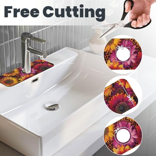 Kitchen Sink Splash Guard Faucet Mat, Sunflowers Leopard Diatom Mud Absorbent Draining Mat For Kitchen Sink Bathroom - color: Sunflowers Leopard, size: One Size