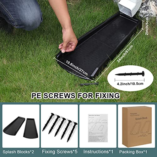 plusgutter Rain Gutter Downspout Splash Block, Gutter Downspout Extensions for Water Drainage, 24" Gutter Splash Guards Downspout Extender, Fixable Down spout Drain Trays with PE Nails(2 Pack, Black) - color: Black