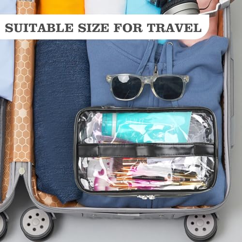 HAOGUAGUA Double Layer Clear Cosmetic Bag Makeup Bag, Waterproof Travel Toiletry Bag, Transparent PVC Pouch Organizer (Black-large) - color: Black-large
