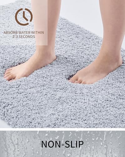 Bathroom Rugs Non Slip Washable,Ultra Soft Thick Shaggy Absorbent Bath Mats,High Density Foam Latex Non Slip Backing Bath Rugs,Microfiber Bath Mats for Bathroom Floor&Sink,24x17,Silver Grey - color: Silver Grey, size: 24" X 17"(Small Bathroom Rug)