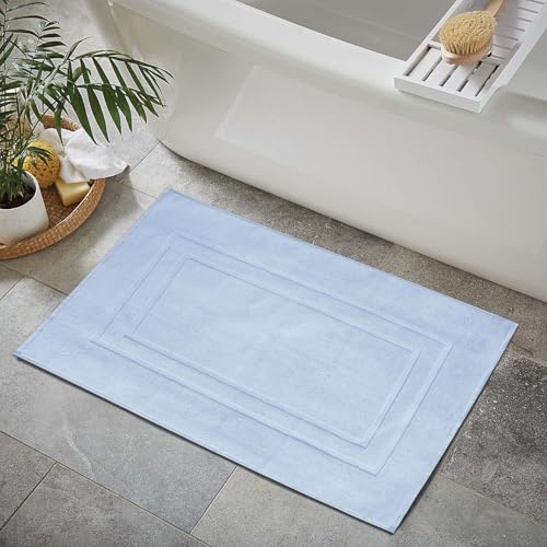 Feather & Stitch 2 Piece Towel Like Bath Mats (30x21 Inch) 100% Cotton Terry Bath Mats, Bathroom Shower Floor Mats [NOT A Bathroom Rug], Soft Absorbent Washable Mats - Sky Blue - color: Sky Blue