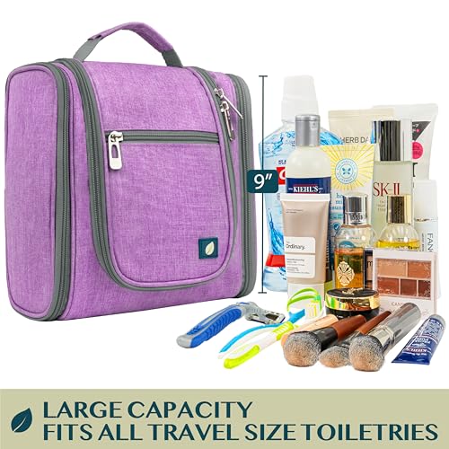 PAVILIA Toiletry Bag Travel Bag for Women Men, Hanging Cosmetic Organizer, Water Resistant Makeup Bag for Accessories Toiletries, Large Travel Essentials Kit (Purple) - color: Purple, size: Standard (9x4x9)