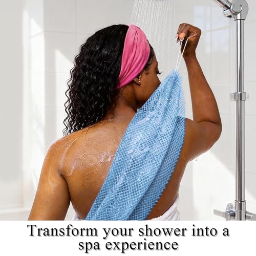 SubSahara Authentic African Net Sponge - 2 Pack Exfoliating Bath & Shower Loofah Sponge for Body & Face, Gentle Scrubber for All Skin Types, Travel, Durable (Linen & Sky Blue) - color: Linen & Sky Blue