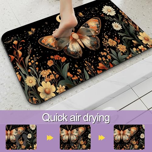 Moth Bath Mat, Water Absorbent Quick Dry Thin Bathroom Floor Mat, Rug for Bathroom Kitchen 17"x30" - color: Moth