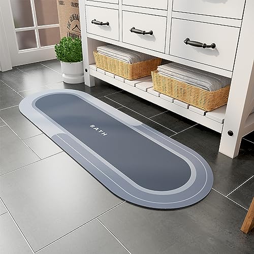 MontVoo Bath Mat Runner - Long Non Slip Absorbent Quick Dry Thin Bath Rug for Bathroom Floor Mat - Rubber Backed - Stain Resistant - Easy Care - Blue17 x50 - color: Blue, size: 17"x50"