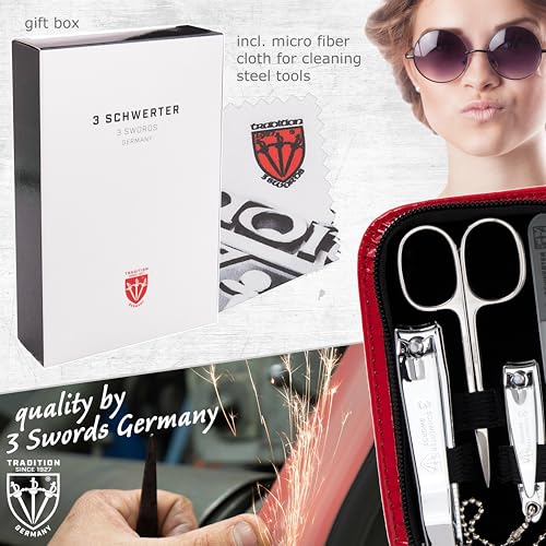 3 Swords Germany - brand quality 8 piece manicure pedicure grooming kit set synthetic leather case red - Made in Germany - color: RED