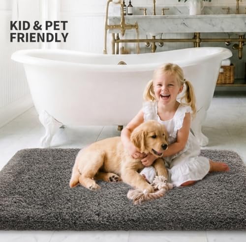 ILANGO Dark Gray Bathroom Rugs 36" × 24" Non Slip & Super Absorbent Extra Thick Soft, Washable Bath Mat for Floor, Microfiber Plush Shaggy Bath Rug with Rubber for Bathtub Shower Room Sink - color: Dark Gray, size: 2' x 3' (24''x36'' Bathroom Rug)