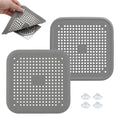 Silicone Drain Hair Catcher 2 Pack, Square Shower Drain Cover with Suction Cups, Hair Stopper for Bathroom Bathtub Sink and Kitchen, Easy to Install and Clean, Clog Preventing Strainer, No-Rust