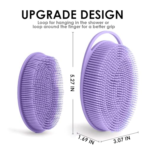 Silicone Body Scrubber – Silicone Loofah for Shower, Set of 2 Soft Dual-Sided Exfoliating Body Bath Shower Scrubber Loofah Brush Easy-to-Clean for Sensitive Kids Women Men All Kinds of Skin - color: Purple and Starlight