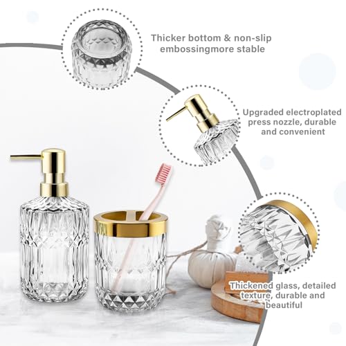 2Pcs White Bathroom Accessories Set, Glass Bathroom Accessories, Vintage Bathroom Countertop Decoration Includes Soap Dispenser, Toothbrush Holder - color: White, size: 2 Pcs