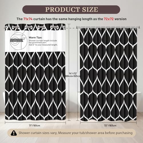 Yiatn No Hook Black Shower Curtain with Snap in Fabric Liner Set - Hotel Style with See Through Mesh Top Window - 71x74 INCH - color: A. Black, size: 71"W x 74"L (Pack of 1)