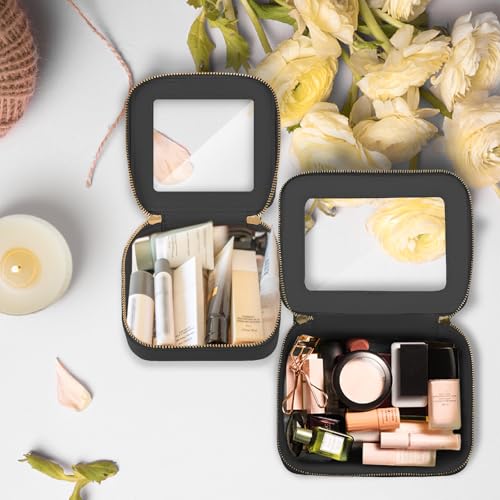Prite Clear Makeup Bag Set for Women Portable Clear Makeup Bag Cute Waterproof Travel Cosmetic Bag with Gold Zipper for Car Essentials(Black) - color: Black, size: Set - Standard and Mini