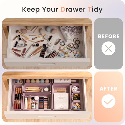 【Military Grade】A-LuGei Drawer Organizer,【𝟱𝗦𝗶𝘇𝗲】Makeup organizer,【Holds 177 Items】Bathroom Organizers and Storage,Organization and Storage,Desk Drawer Organizer for Vanity【Lilac】 - color: Lilac