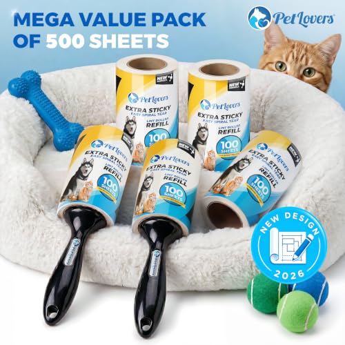 PetLovers Extra Sticky Lint Roller Mega Value Set 500 Sheets for Pet Hair Removal and Clothes, Dog and Cat Lint Remover 5 Pack - size: 5 Pack Black