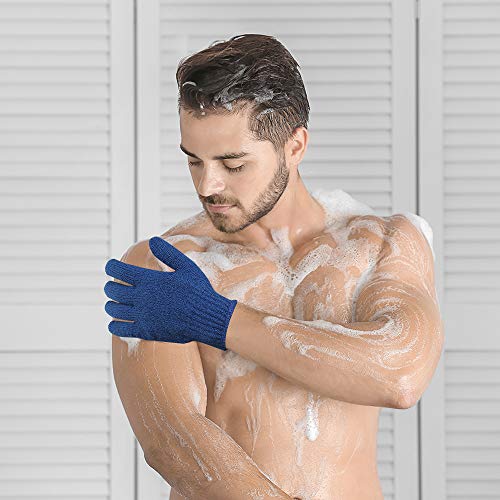 Bath Exfoliating Gloves Scrub - 4 pcs (2 Pair) Lengthened and Large Exfoliating Scrubbing Gloves for Shower, Spa, Massage - Scrub Exfoliating Mitts for Body, Face, Hand and Foot（Blue and Pink） - color: Blue and Pink