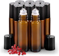 sungwoo 12 Pack Essential Oil Roller Bottles Stainless Steel, 10ml Amber Glass Roller Bottles with Caps for Travel, Perfume and Lip Gloss - color: Amber, style: 12 Pack