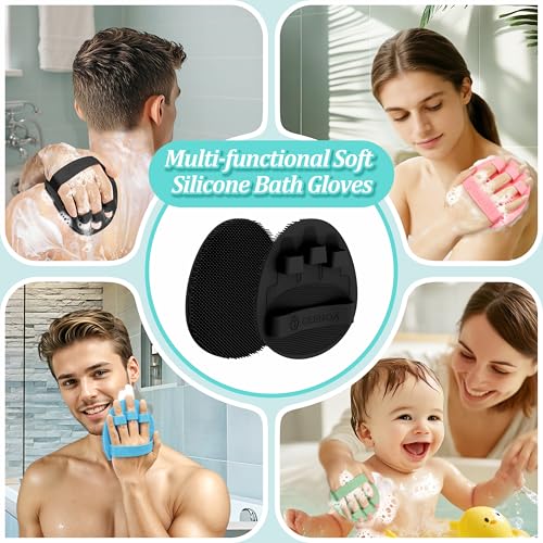 Back Scrubber for Shower & Silicone Bath Glove Set, 19’’ Detachable Long Handle Body Scrubber Wet or Dry Brush, Adjustable 2-in-1 Back & Body Brush with Soft Bristles for Deep Cleaning(White) - color: Back Scrubber-white