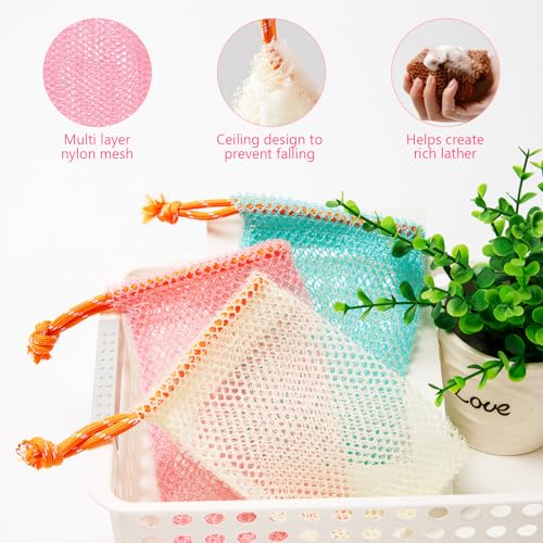 6pack Soap Bar Bag, Mesh Soap Bags For Soaps Bars Bar Mesh Saver Pouch Shampoo Bars Net For Shower Hangable Exfoliating With Drawstring(5 Colors, 5.5 * 3.5in)