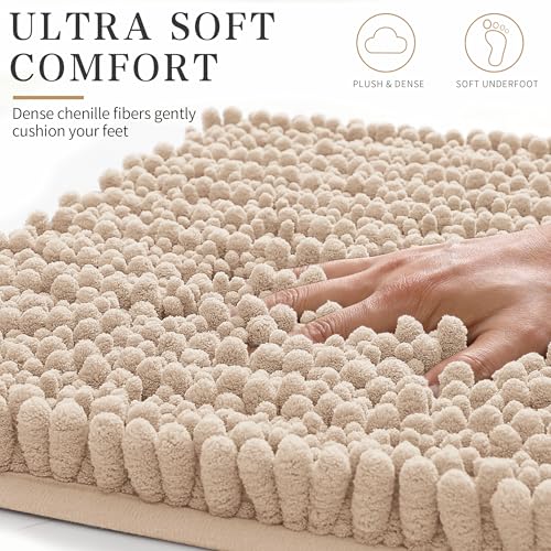 Yimobra Bathroom Rugs Non Slip Washable - Ultra Soft Absorbent Chenille Bath Mat, Quick Dry Shaggy Floor Carpet for Tub Shower, Light Brown Home Decor Accessories, 24x17 Inch - color: Light Brown, size: 24" X 17"