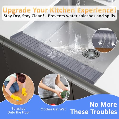 Sink Edge Protector with Suction Cup 4"x14", Silicone Sink Splash Guard for Kitchen & Bathroom, Protect Countertop from Scratches, Stains, for Stainless Steel Granite Quartz-Grey - color: Gray, size: 4in x 14in