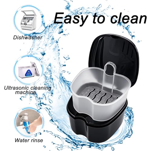 Keedolla 2 Pack Denture Bath Case Partial Denture Cup Retainer Cleaning Container, Denture Wash Container Retainer Bath Box Cup Case - Black and White - color: Black & White