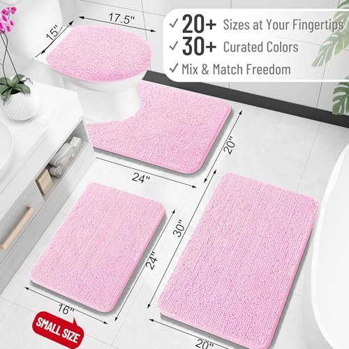 OLANLY Toilet Rugs U-Shaped 20x20, Extra Soft Absorbent Chenille Contour Bathroom Rugs for Toilet, Dry Quickly, Machine Washable, Non-Slip Bath Mat, Pink - color: Pink, size: 20" X 20" Contour Rug