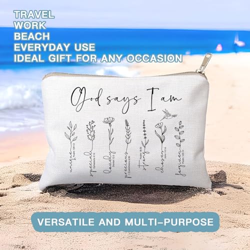 God Says You Are Cosmetic Bag, Christian Makeup Bag Bible Verse Floral Bible Verse Makeup Case for Women, Inspirational Cosmetic Bag, Sister Gifts, Affirmations Gifts (God says I am ...) - color: God says I am ...