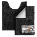 Hearth & Harbor Bathroom Rugs, Chenille Bath Mat - Machine Washable Bath Mats for Bathroom Non-Slip Backing Rubber, Quick Dry Bathroom Mat - Black 17x24-20x24 - color: Black, style: 17 x 24 + 20 x 24