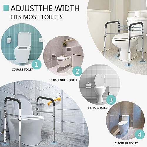 Lianjindun Toilet Safety Rails (350 lb), Adjustable Toilet Frame for Elderly, Seniors, Handicap & Disabled, Foldable Handicap Toilet Handles Fit Any Toilets (Gray) - color: Gray