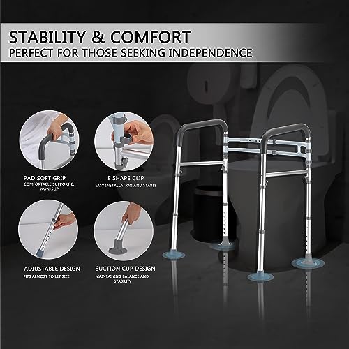 Lianjindun Toilet Safety Rails (350 lb), Adjustable Toilet Frame for Elderly, Seniors, Handicap & Disabled, Foldable Handicap Toilet Handles Fit Any Toilets (Gray) - color: Gray