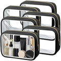 Abbylike 6 Pcs Clear Makeup Bags Bulk PU Leather Cosmetic Pouches Transparent Toiletry Bags with Zipper Waterproof Purse Skincare Car Organizer for Girl Women Travel Gifts(Black) - color: Black